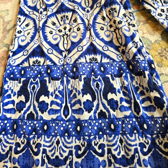 Haute Hippie Blue And White Mosiac Palazzo Wide-Leg Pants Women's L - Picture 4 of 10